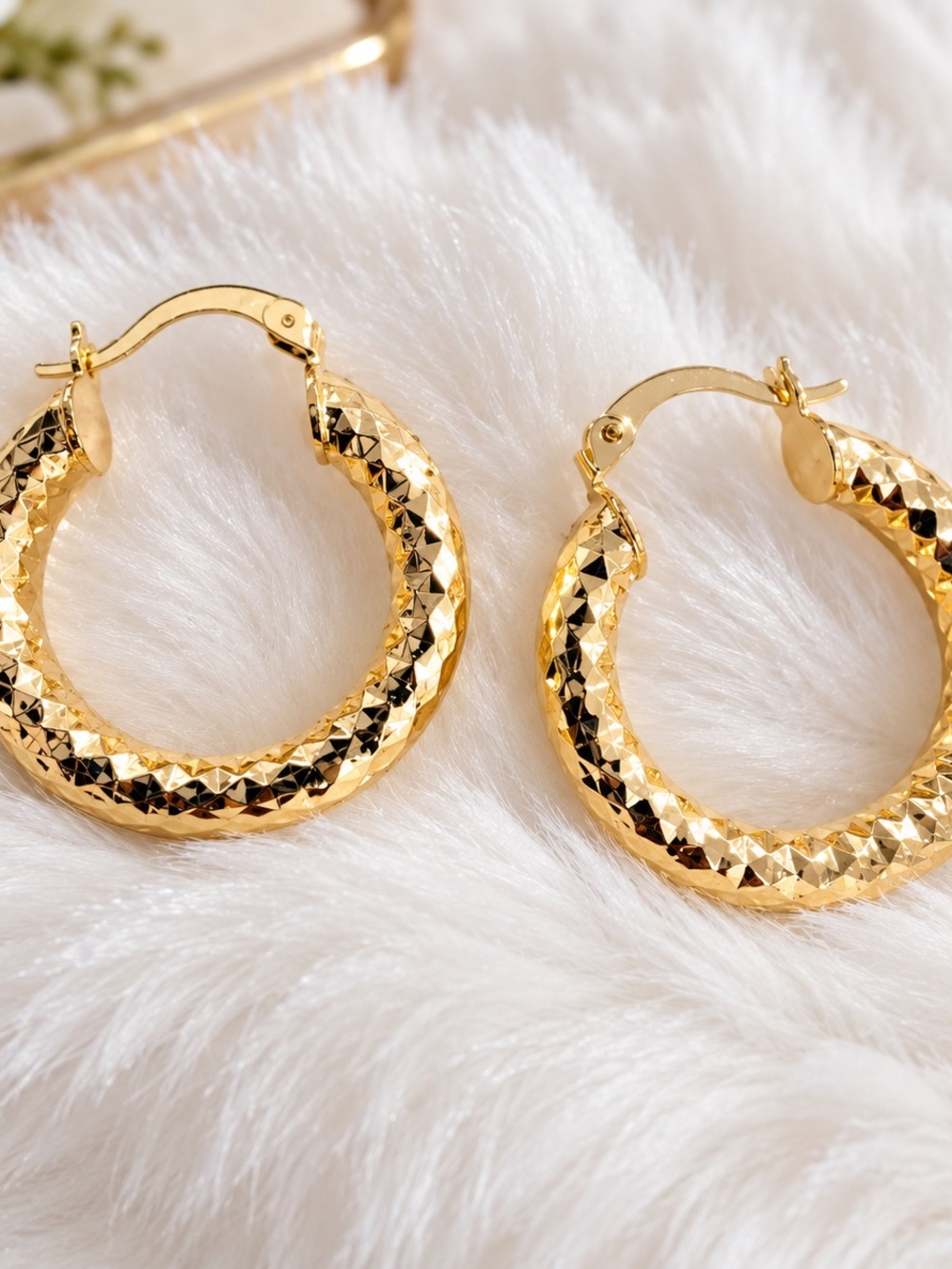 Faceted Gold Hoop Earrings for Women